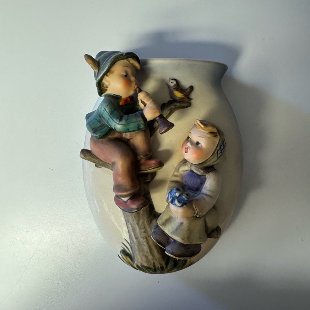 Hummel Vintage Charming Ceramic Wall Art with Children and Bird